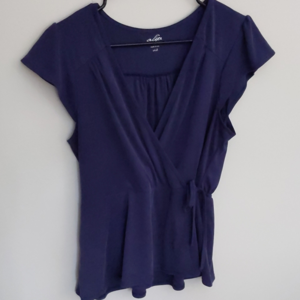 Blue Wrap Style Top